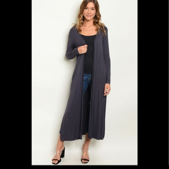 Slate Color Duster Cardigan - Picture 2 of 3